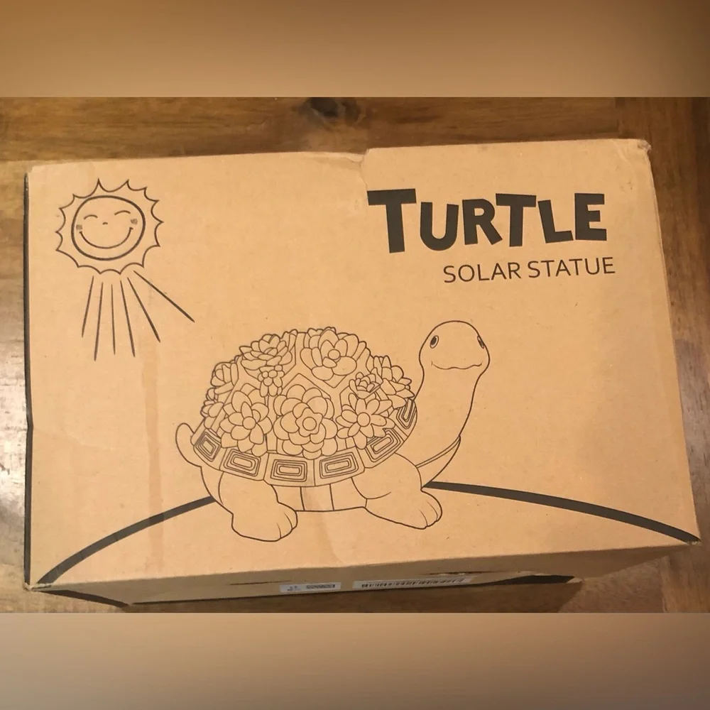 Turtle Solar Statue Planter - Decorative Outdoor Turtle with Succulent Shell